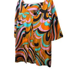 Milly of New York Psychedelic Swirl Print Mini Dress Size 6 Bell Sleeve Mod 70s
